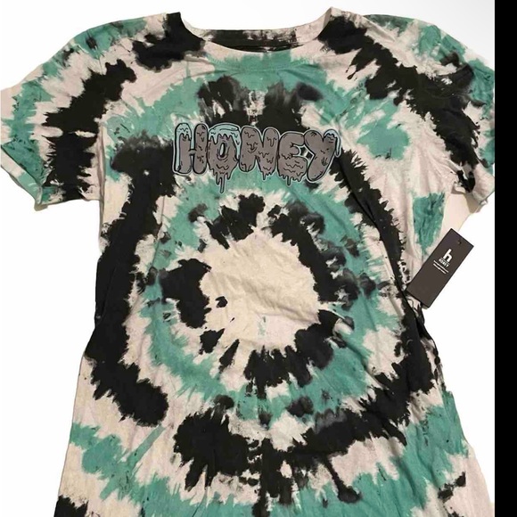 Women's T-shirt HONEY BRAND CO  Tie-Dye Fashion New -Green Black White Large - Picture 1 of 5